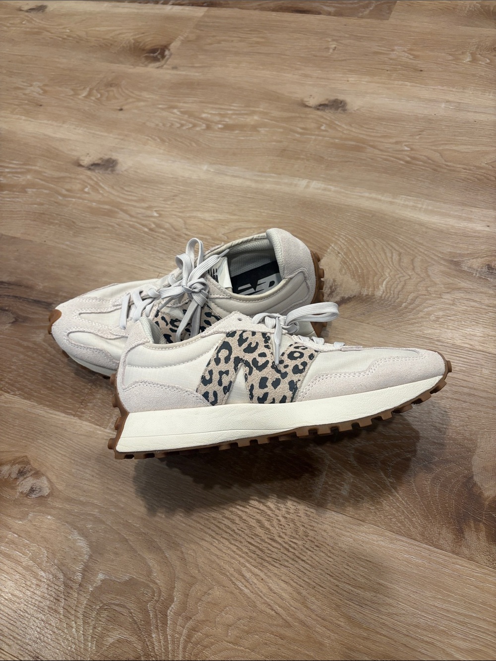 New Balance Women's Cream and Brown Leopard Accent Sneakers